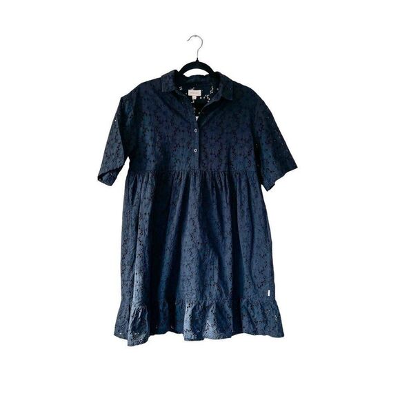 NWT! Brixton Amalfi Black Eyelet Short Sleeve Button Up Dress, Size  Small - Picture 1 of 6